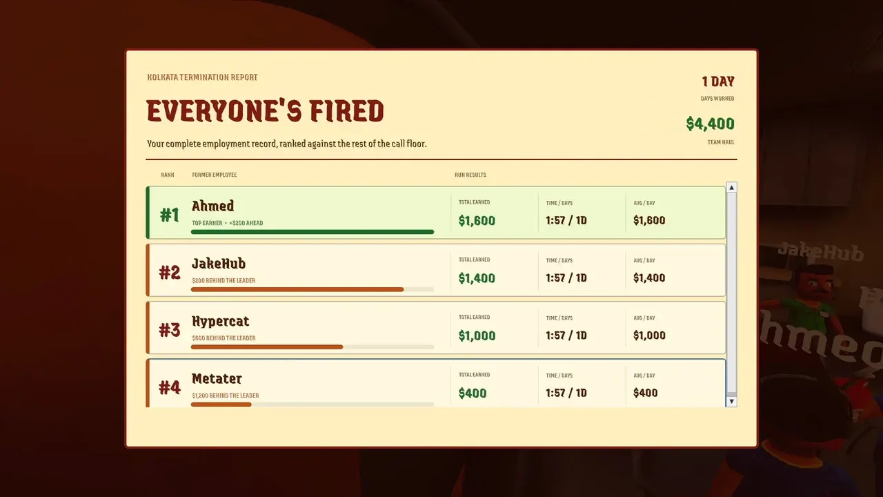 Steam screenshot of the boss review screen