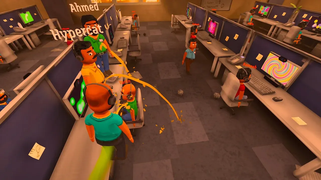 Steam screenshot of coworkers at call-center desks